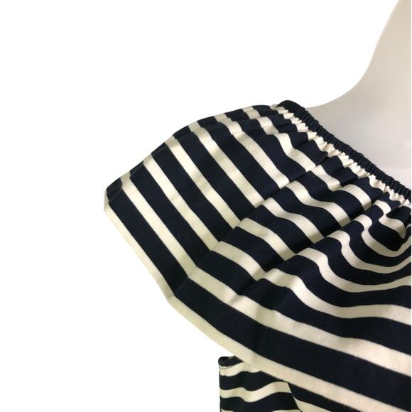 J.Crew One Shoulder Asymetric Top Wmns Size XS Navy Blue Stripe Ruffle Classic - Picture 6 of 9
